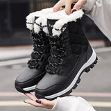 Women Boots with Thick Fur Non-slip Waterproof Winter Ankle Snow Mid-calf Women Platform Winter Cotton MartLion Black 36 