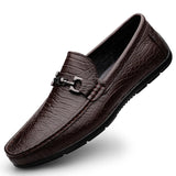 Spring Luxury Brand Loafers Shoes Men's Classic Genuine Leather Slip-On Driving Pattern Casual Moccasins Office MartLion Brown 37 