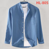 Spring and Autumn Pure Cotton Stand Collar Oxford Spun Long Sleeve Shirt Casual No-Iron Men's Clothing MartLion HL-805 40 