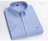 Men's Oxford Short Sleeve Summer Casual Shirts Single Pocket Standard-fit Button-down Plaid Striped Cotton Mart Lion   