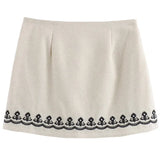 Women's Skirt Summer Mini Embroidered Skirts Linen Blended Waist Aesthetic Skirts MartLion   