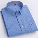 Men's Oxford Short Sleeve Summer Casual Shirts Single Pocket Standard-fit Button-down Plaid Striped Cotton Mart Lion D526 43 