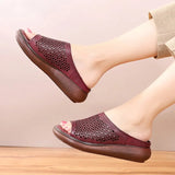 retro-inspired ladies slippers women's wedge sandals made of genuine leather Casual summer shoes for moms MartLion   