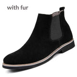 Men's Chelsea Boots Leather Slip Motorcycle boots MartLion Black with fur 6.5 
