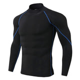 Men's Bodybuilding Sport T-shirt Quick Dry Running Shirt Long Sleeve Compression Top Gym T Shirt Fitness Tight Rashgard MartLion BlackBlue Line M 