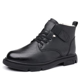 Casual Warm Leather Shoes Waterproof Ankle Boots Trendy Men's Shoes Anti-slip Cotton MartLion black 38 