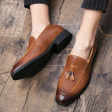 Luxury Loafers Slip-on Fringed Leather Shoes Woven Moccasin High-end British Style Thick Bottom Pointed Toe Designer MartLion   