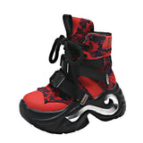 Winter Chunky Boots For Women Thick Plush Warm Snow Ankle Boots Wedges Leather High Platform Sneakers Woman Motorcycle Shoes MartLion Red 39