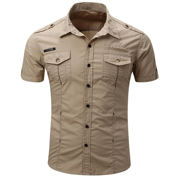 Men's Safari Shirt Short Sleeve Summer Casual Tactical  Cotton Cargo Outdoor Pocket Work Shirts for Men MartLion   