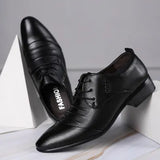 Men's Formal Leather Shoes Black Pointed Toe Loafers Party Office Casual Oxford Dress MartLion   