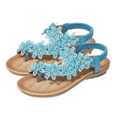 Sandals Women's Flower Accessories Round Toe Clip-in Flat Shoes Play Travel Beach MartLion Blue 36 