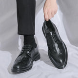 Men's  Leather Shoes Formal Dress Shoes Point-Toe Shoes Hollow Out Breathable Office Oxfords MartLion   