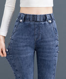 Waist Skinny Pencil Jeans Femme  Stretch Vaqueros Casual Streetwear Slim Denim Pants Button MartLion   