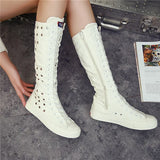  High Top Breathable Canvas Shoes Soft Front Lace Up Side Zipper Korean Version Hollow Out Casual MartLion - Mart Lion