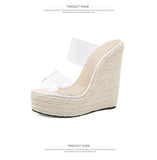 Summer PVC Transparent Peep Toe Cane Straw Weave Platform Wedges Slippers Sandals Women Clear High Heels Female Shoes Mart Lion   