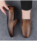 Men's Retro Brown Loafers Luxury Shoes Slip on Shoes Genuine Leather All-match Flats MartLion   