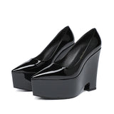 Women's High Heels Retro Single Waterproof Platform Super Thick Heel Design Pointed Shallow Cut Mary Jane Shoes MartLion Black Patent 43 CHINA