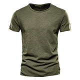 100% Cotton Men's T-shirt Cut Design Slim Fit Soild Tops Tees Brasil Short Sleeve Mart Lion F038-O-ArmyGreen CN Size XL 72-80kg 