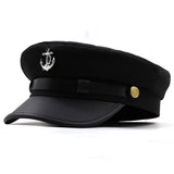Casual Summer Military Caps Woman Cotton Beret Flat Hats Captain Cap Trucker Vintage Red Black Dad Bone Male Women's leather hat MartLion black 55-58CM 