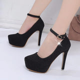 Wedding Shoes Women High Heels Pumps Bride Platform Super High Heel 12cm Black Silver MartLion   