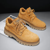 Winter Plush High Top Men's Black Boots Lace-Up Round Toe Leisure All-match Men's Casual Leather Shoes Non-slip Rubber MartLion