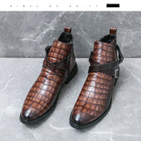 Retro Brown Dress Shoes Men's Pointed Toe Leather High Shoes Luxury Brand Heels Boots Footwear MartLion   