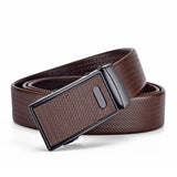 Men's Leather Belt Metal Automatic Buckle Work Black PU Strap MartLion Chocolate Oval 120cm 