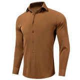 Hi-Tie Orange Silk Men's Shirts Solid Formal Lapel Long Sleeve Blouse Suit Shirt for Wedding Breathable MartLion CY-1628 S 