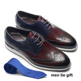 Autumn Winter Men's Casual Derby Dress Shoes Genuine Leather Mixed Colors Lace Up Wingtip Brogues Sneakers Oxfords MartLion Blue EUR 44 
