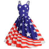 Independence Day Vintage Dresses Sleeveless Women American Flag Printed Slip Dress Casual MartLion   