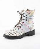 Super Season Spring Women's Polka Dot Square Heel Leather Boots Winter MartLion WHITE 36 
