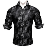 Designer Men's Shirt Blue Purple Pink Yellow Green Black Silk Embroidered Long Sleeve Casual Slim Tops Breathtable Streetwear MartLion 0016 S 