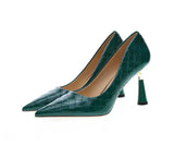 Plaid Classic Casual High Heels Pattern Embossed Shoes In Autumn and Winter Pumps Women MartLion green 36 