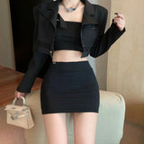 Women's Wrap Short Skirt Waist Elastic Slim Fit Solid Color Half length Skirt MartLion   