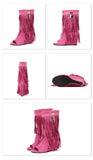 Liyke Peep Toe Pink Tassels Fringe Ankle Boots For Women Spring Autumn Wedge Heels Western Shoes De Mujer Mart Lion   