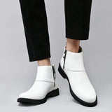  Chelsea Genuine Leather Men's Ankle Shoes Dress Boots Elegant Mans Winter Warm White MartLion - Mart Lion