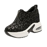 Women Sneakers Leopard Height Increasing Vulcanized Shoes Thick Bottom Zipper Wedges Ladies Casual MartLion Black 40 