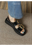 Summer Women Shoes Round Toe Thick Heel Sandals Split Leather Solid Platform Casual Roman MartLion   