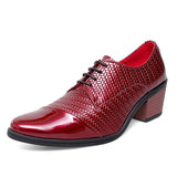 Men's Leather Shoes Banquet Dress Shoes Formal Occasions Leather Shoes Office Red High Heels Pointed MartLion Red 38 