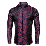 Hi-Tie Brand Silk Men's Shirts Breathable Jacquard Floral Paisley Long Sleeve Blouse for Wedding Party Events MartLion CY-1002 S 