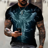 Beast Fierce Lion Wolf 3D T Shirt  Summer Men's Oversized Short Sleeve Black and White MartLion   