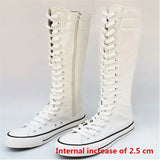 High Top Canvas Shoes Women's Inner Elevated Casual Versatile Women's Flat Heel Boots MartLion white  plus 2.5 cm 35 