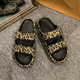 Women Slippers Adjustable Buckle Thick Platform Sandals Beach Shoes Bathroom Slipper Soft EVA Flat Sole Slides MartLion 37 Black Leopard 