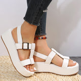 Summer Platform Wedge Strappy Sandals Women Round Toe Cross Tied Height Increase Open Toe Mart Lion   