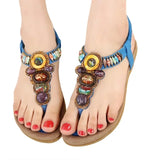 Bohemian Women Sandals Gemstone Beaded Slippers Summer Beach Flip Flops Ladies Flat Shoes MartLion Blue 36 