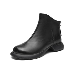 Autumn Winter Genuine Leather Shoes Women Boots Cow Soft Thick Sole Non-slip Black MartLion Black 4.5 