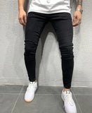 Street Style Ripped Skinny Jeans Men Vintage wash Solid Denim Trouser MartLion H011A Black XXXL 