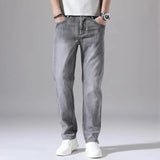 Cotton Stretch Denim Jeans Casual Men's Thin Grey Summer  Straight Lightweight Trousers MartLion   