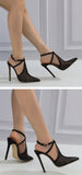 Liyke Black Mesh Pointed Toe Stiletto High Heels Sandals Female Ankle Buckle Strap Party Stripper Shoes Women Pumps Mart Lion   