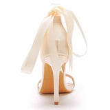 Fish Mouth High Heel Strap Sandals Beautiful Ribbon Silk Fabric High Heel Women's Shoes Banquet Wedding Dress MartLion   